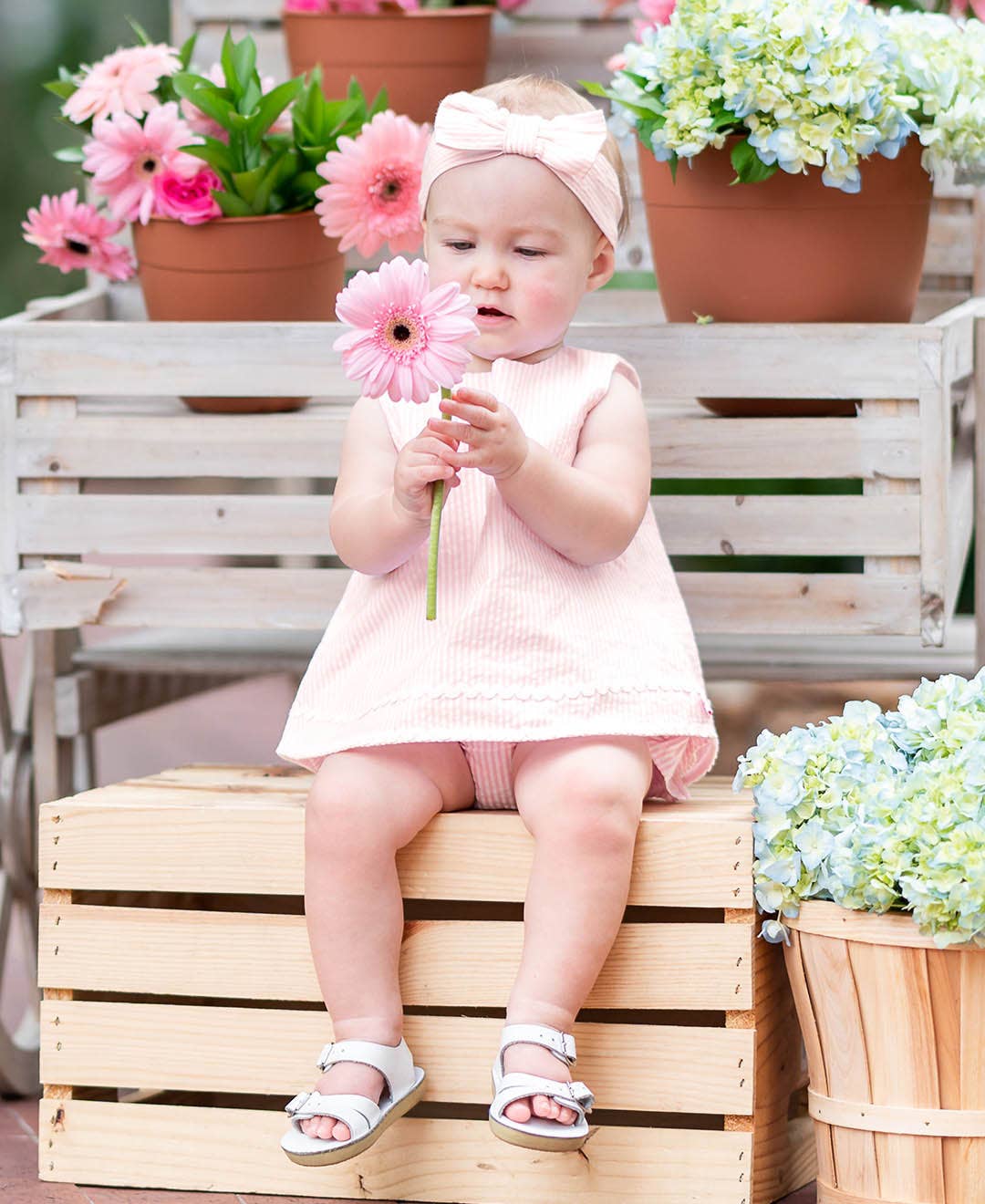 Girls Pink Seersucker Woven Headband