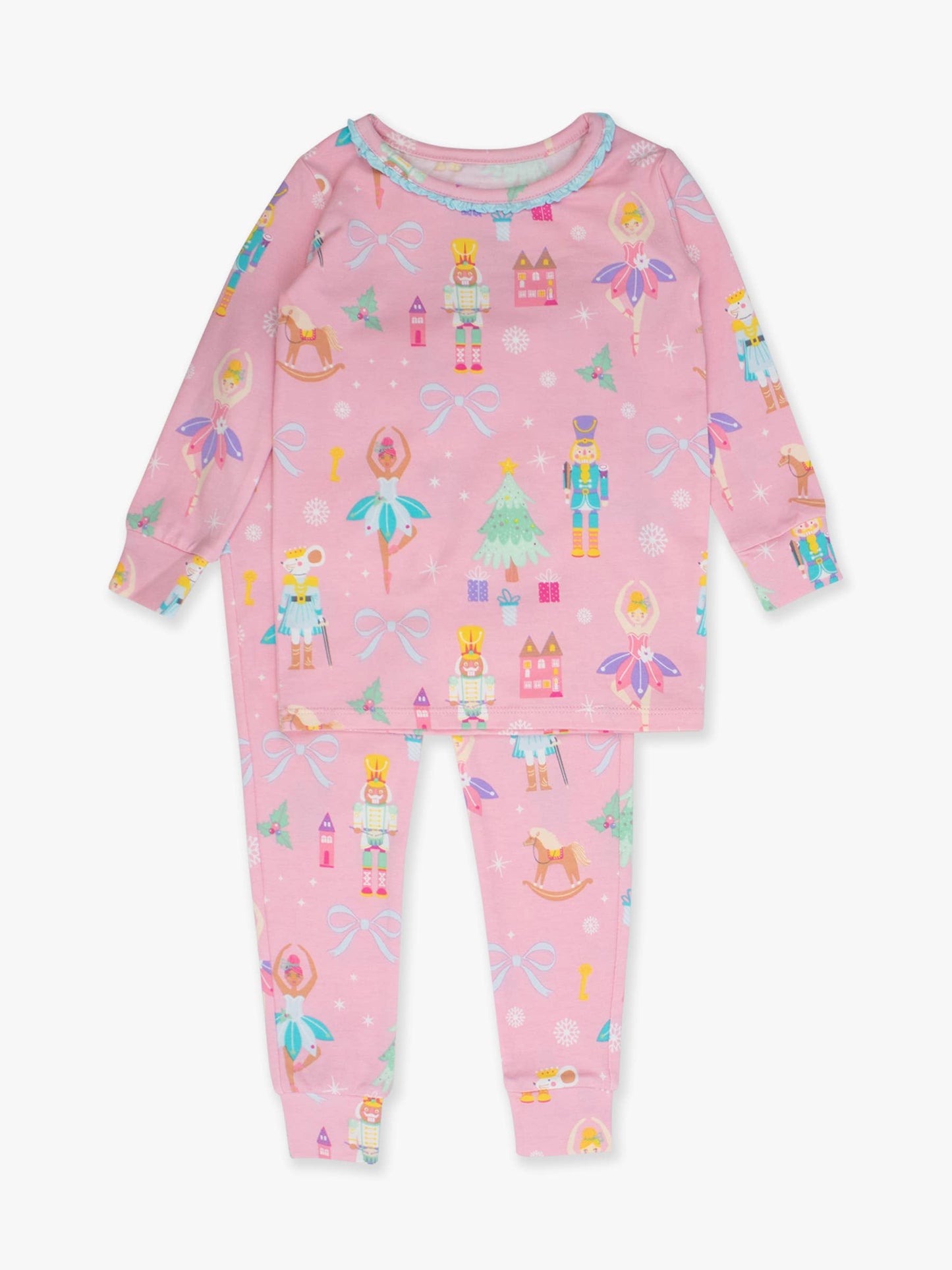 SoftSnooze™ Toddler Girls Cotton Modal Sugarplum Dreams Ruffle Long Sleeve Pajama Set with Signature Rear Ruffles