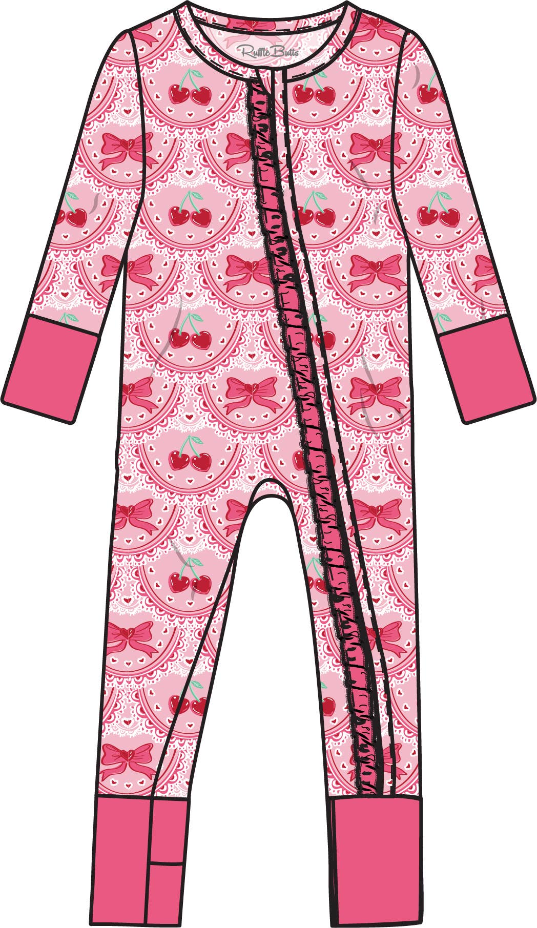 SoftSnooze™ Baby Girls Bamboo Viscose Love You Cherry Much Convertible Ruffle One Piece Footie Pajama