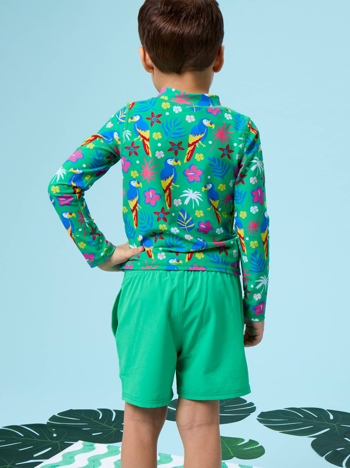 Boys Bright Green Performance Hybrid Swim Trunks