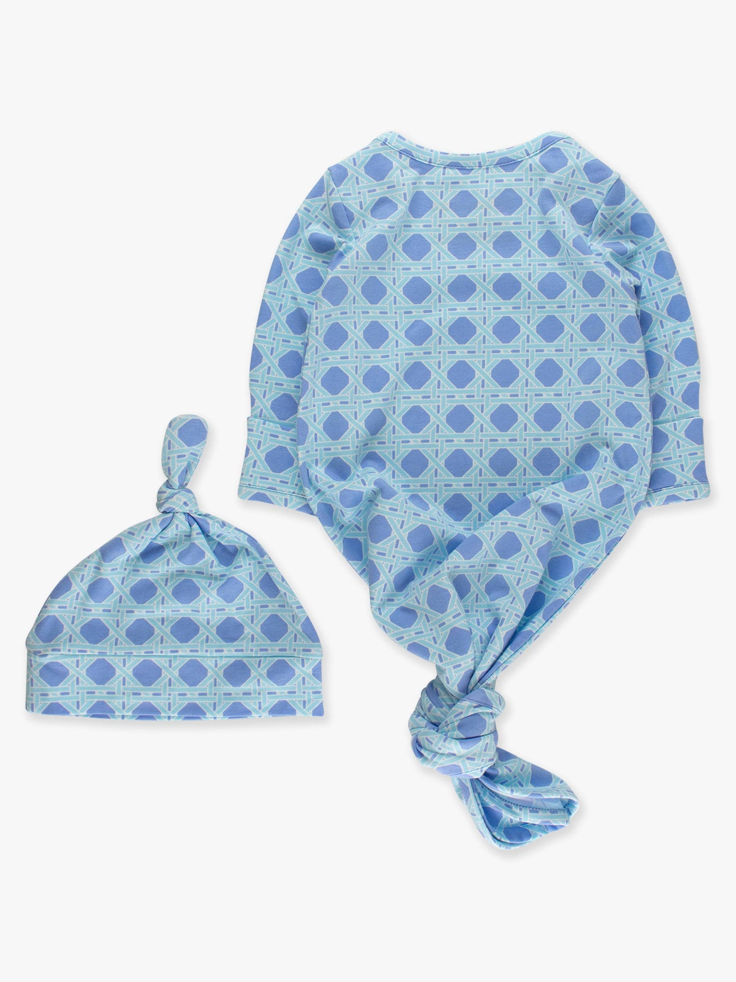 SoftSnooze™ Baby Cotton Modal Periwinkle Blue Coastal Cane Knotted Sleep Gown & Hat Set
