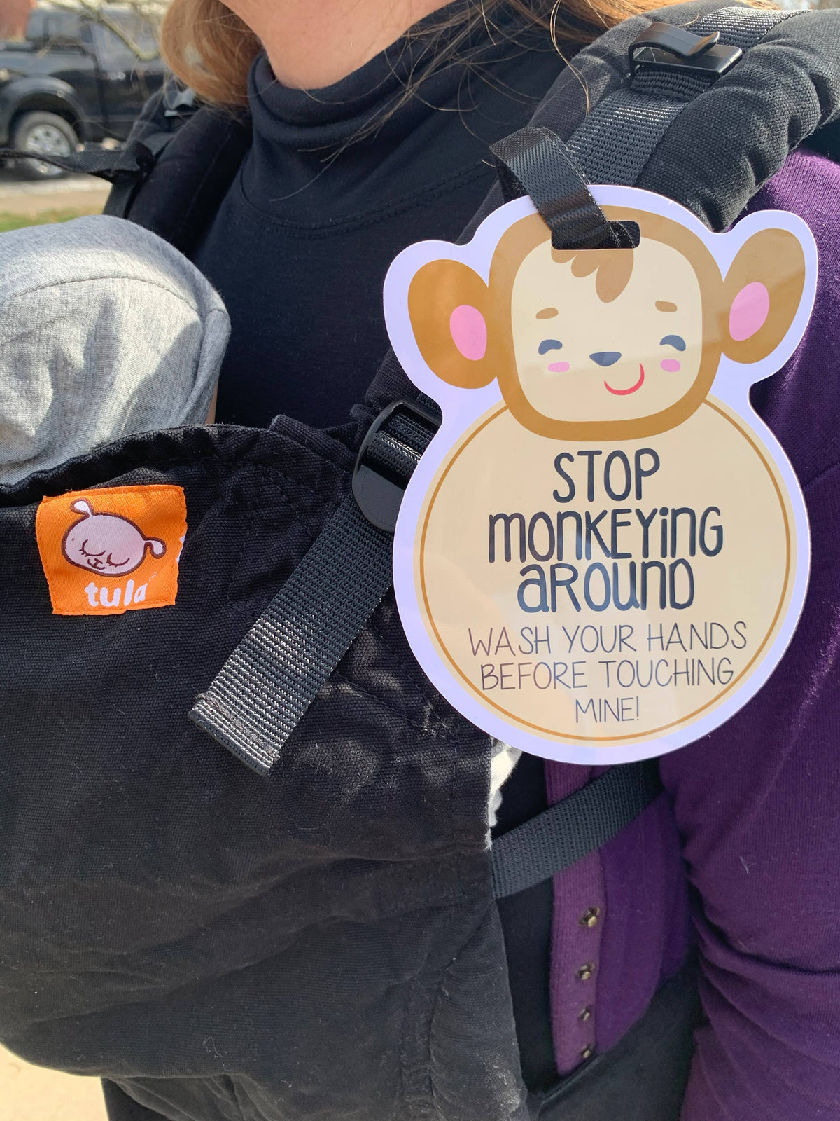 Monkey No Touching Car Seat and Stroller Tag