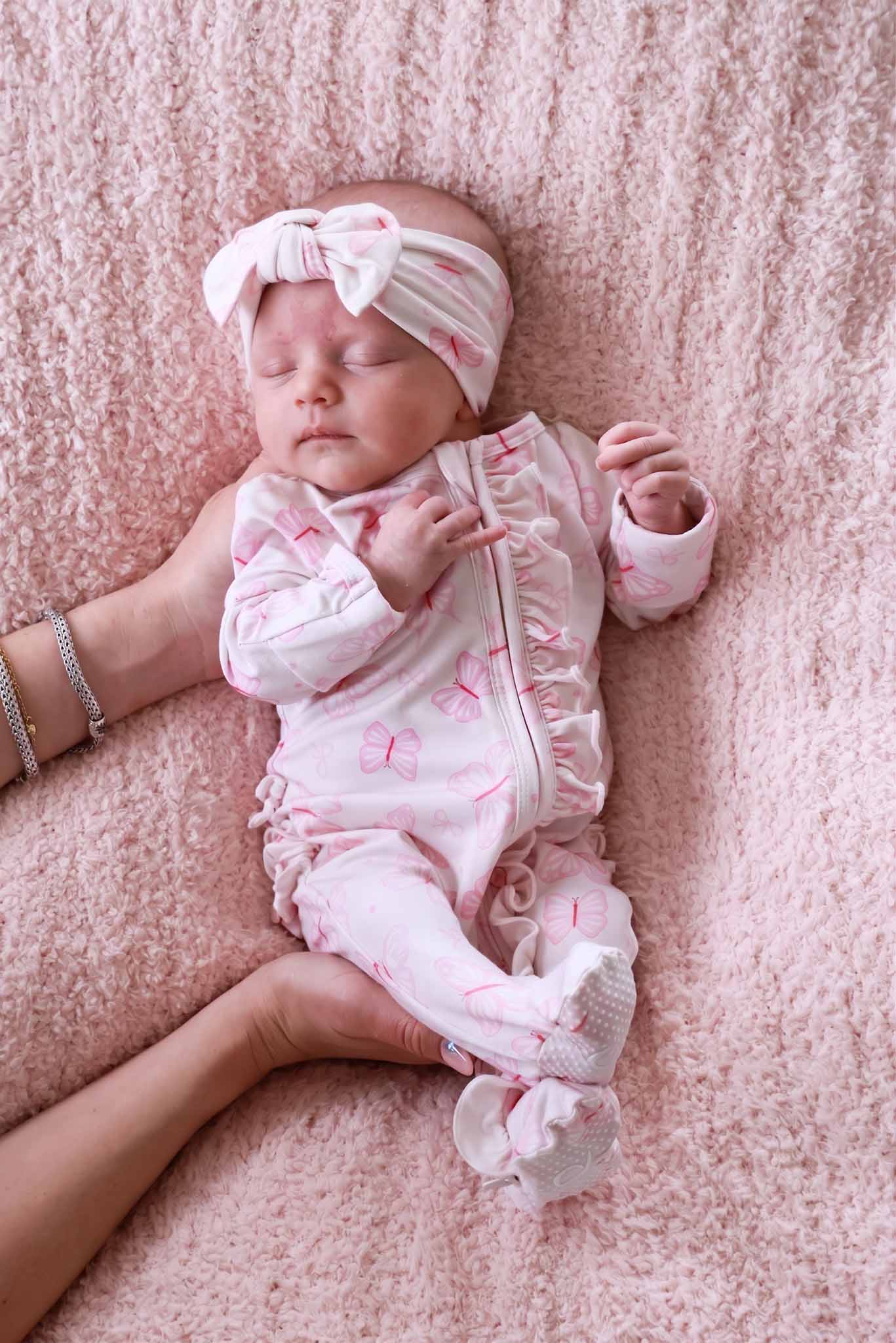 Ruffle Zipper Footie | Blooming Butterflies