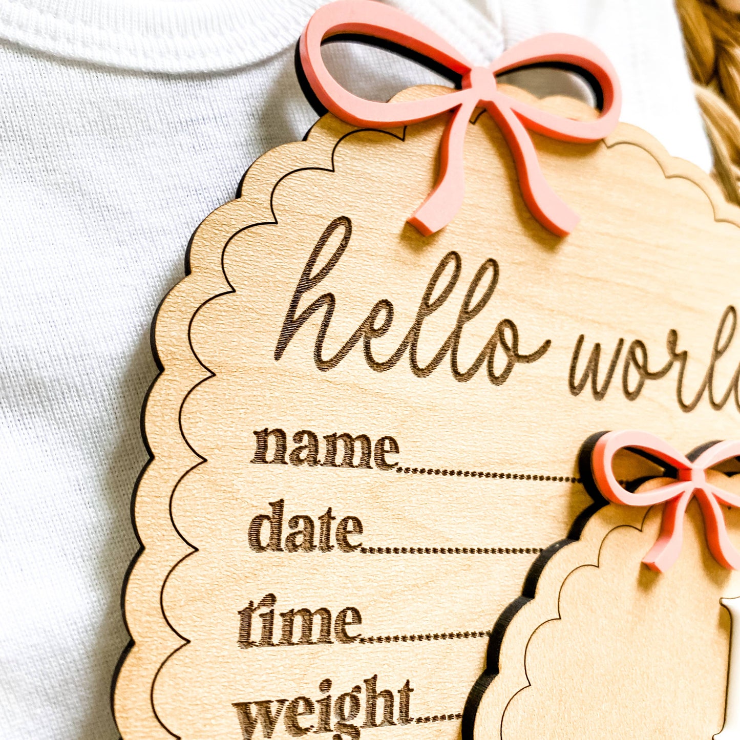 Hello World Birth Stat sign dainty bow