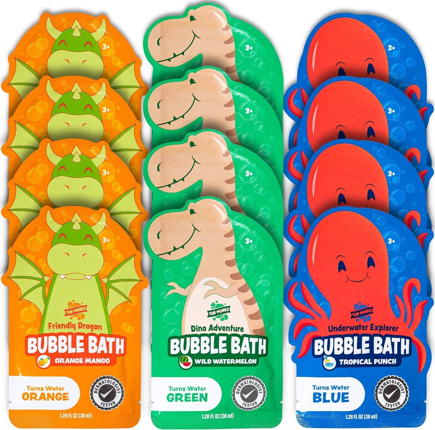 Tub Works® Magical Kids Bubble Bath, PaGreen, Blue & Orange Bath Colors