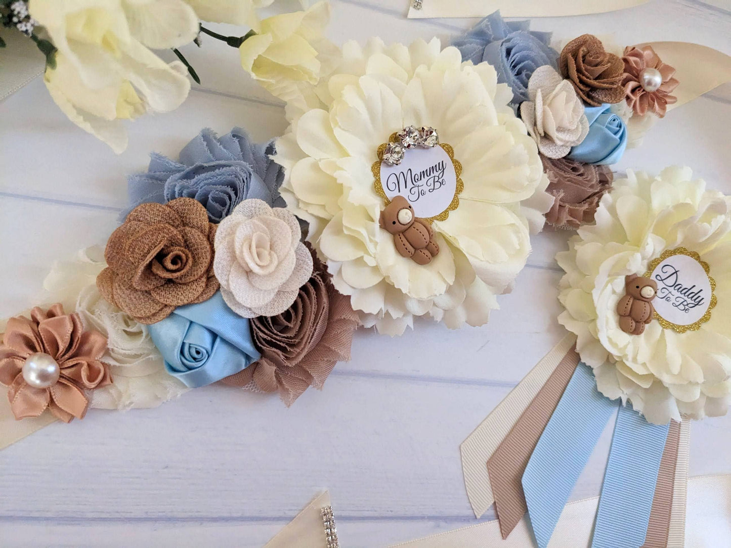 Teddy Bear Boy Baby Shower Mom To Be Sash Belt Photo Prop