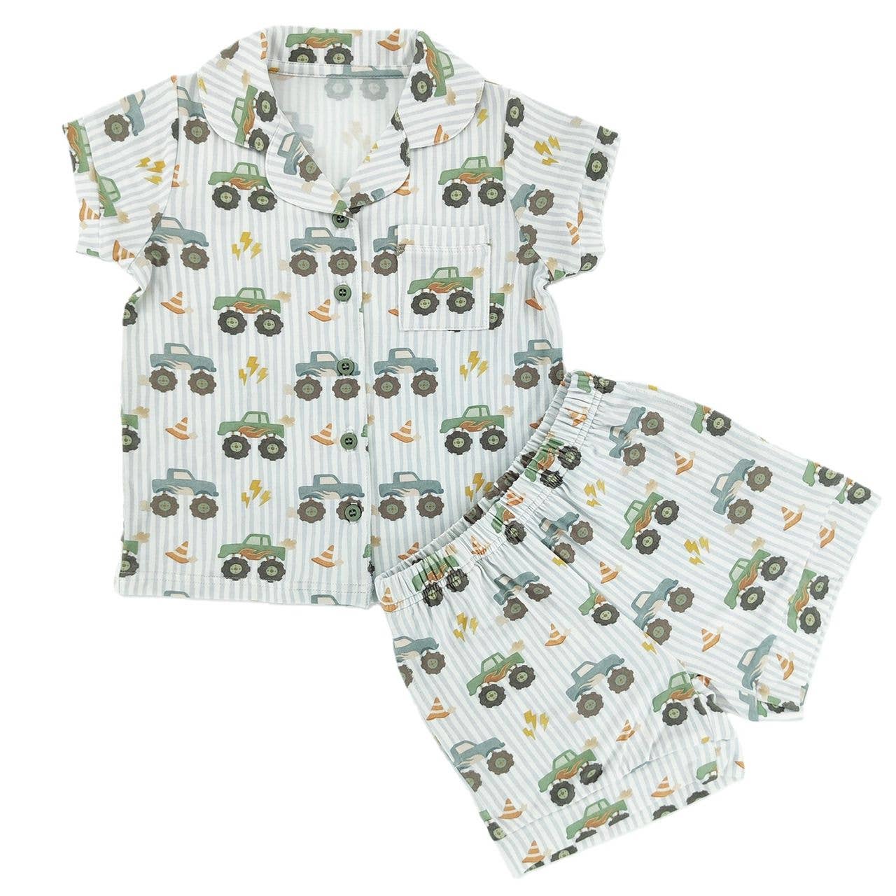 Monster Truck Bamboo Short Button Up Set
