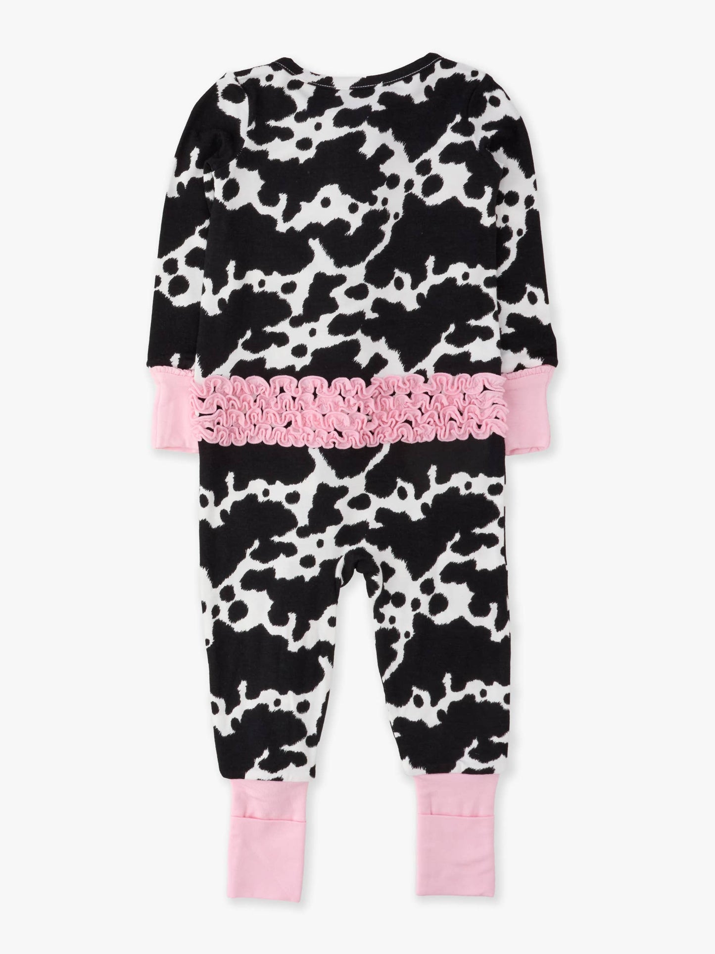 SoftSnooze™ Baby Girls Bamboo Viscose Moo Crew Convertible Ruffle One Piece Footie Pajama