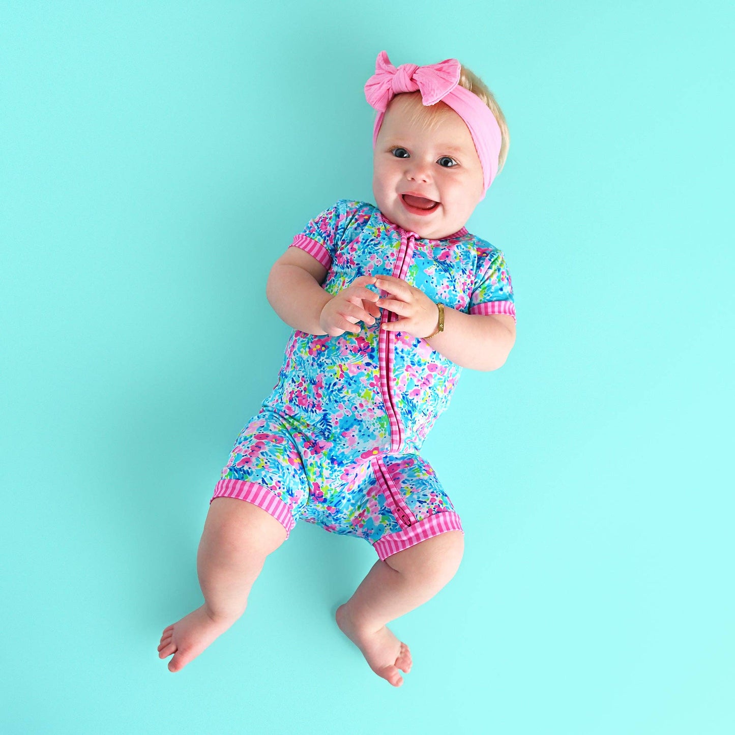 Ella SHORTY ZIP Bamboo One Piece Floral Baby Outfit