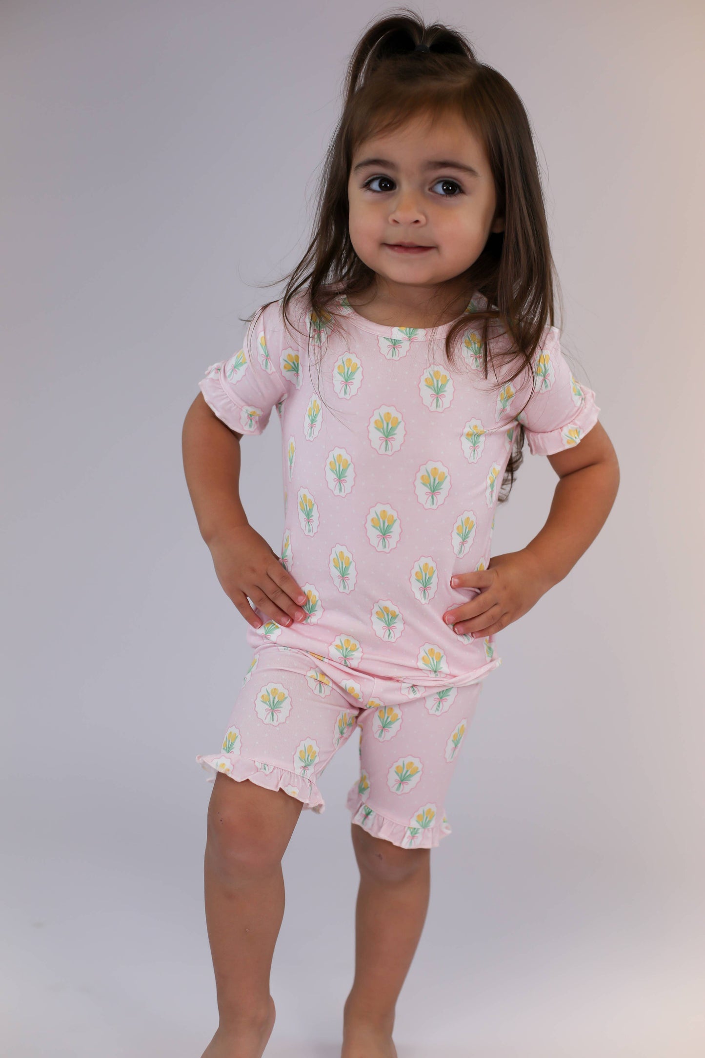 Fancy Tulips (Cottage Pink) SS 2pc PJs with Ruffles