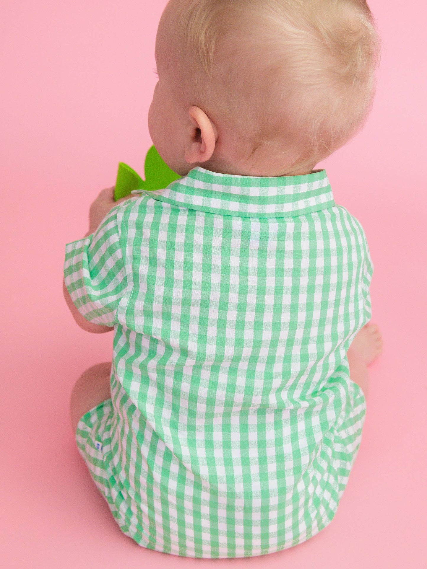 Baby Boys Classic Spring Bud Gingham Short Sleeve Woven Button-Up Romper