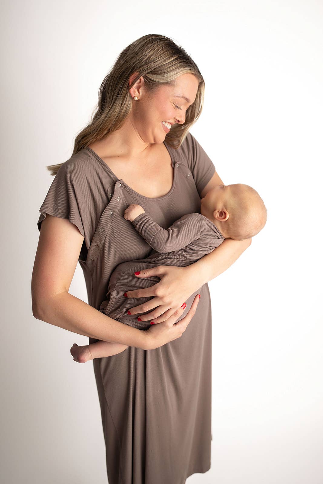 Cocoa Brown Ribbed Knotted Newborn Baby Gown sleepwear