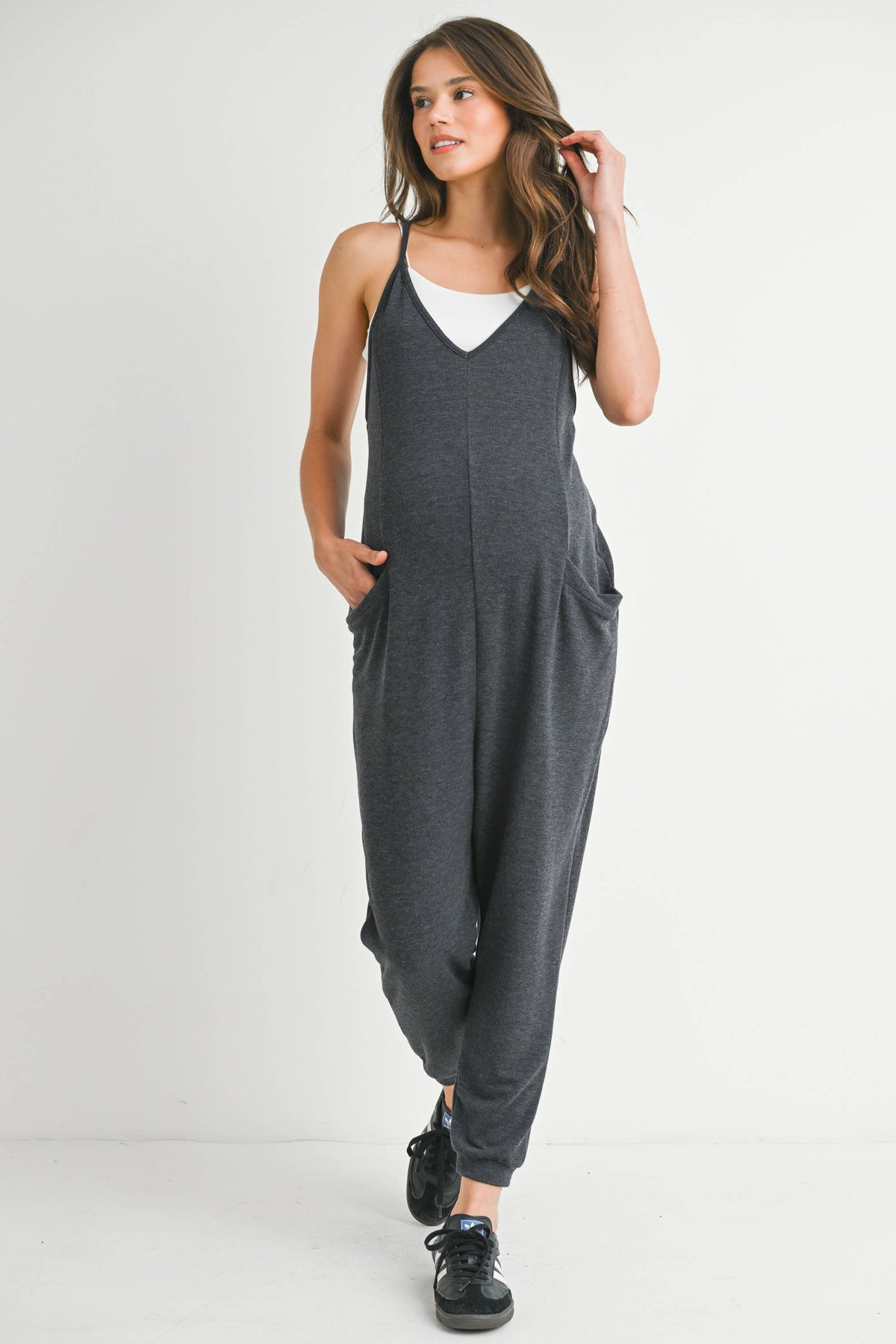 V-Neck Sleeveless Maternity Jogger Jumpsuit