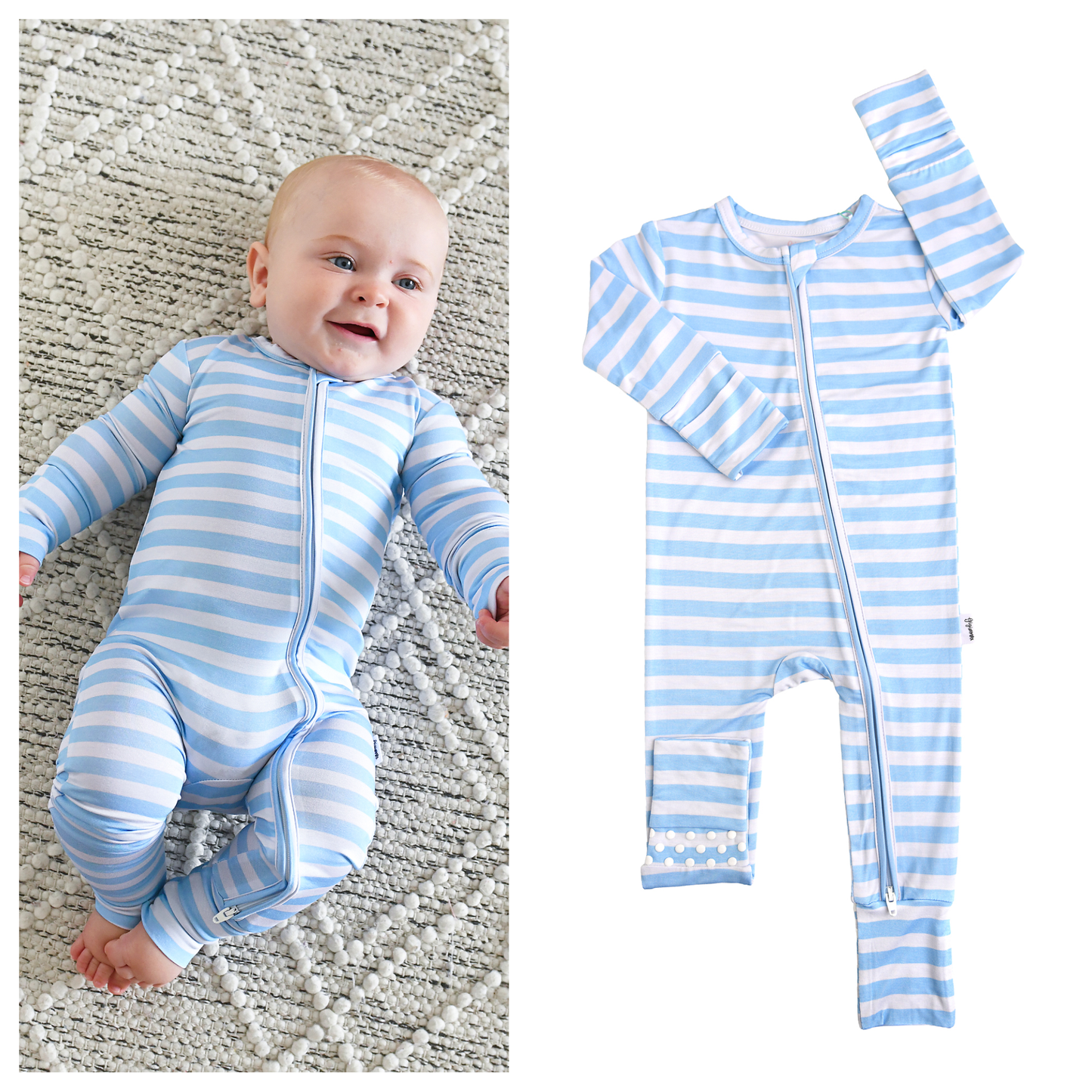 Hudson ZIP Bamboo Striped One Piece Baby Outfit