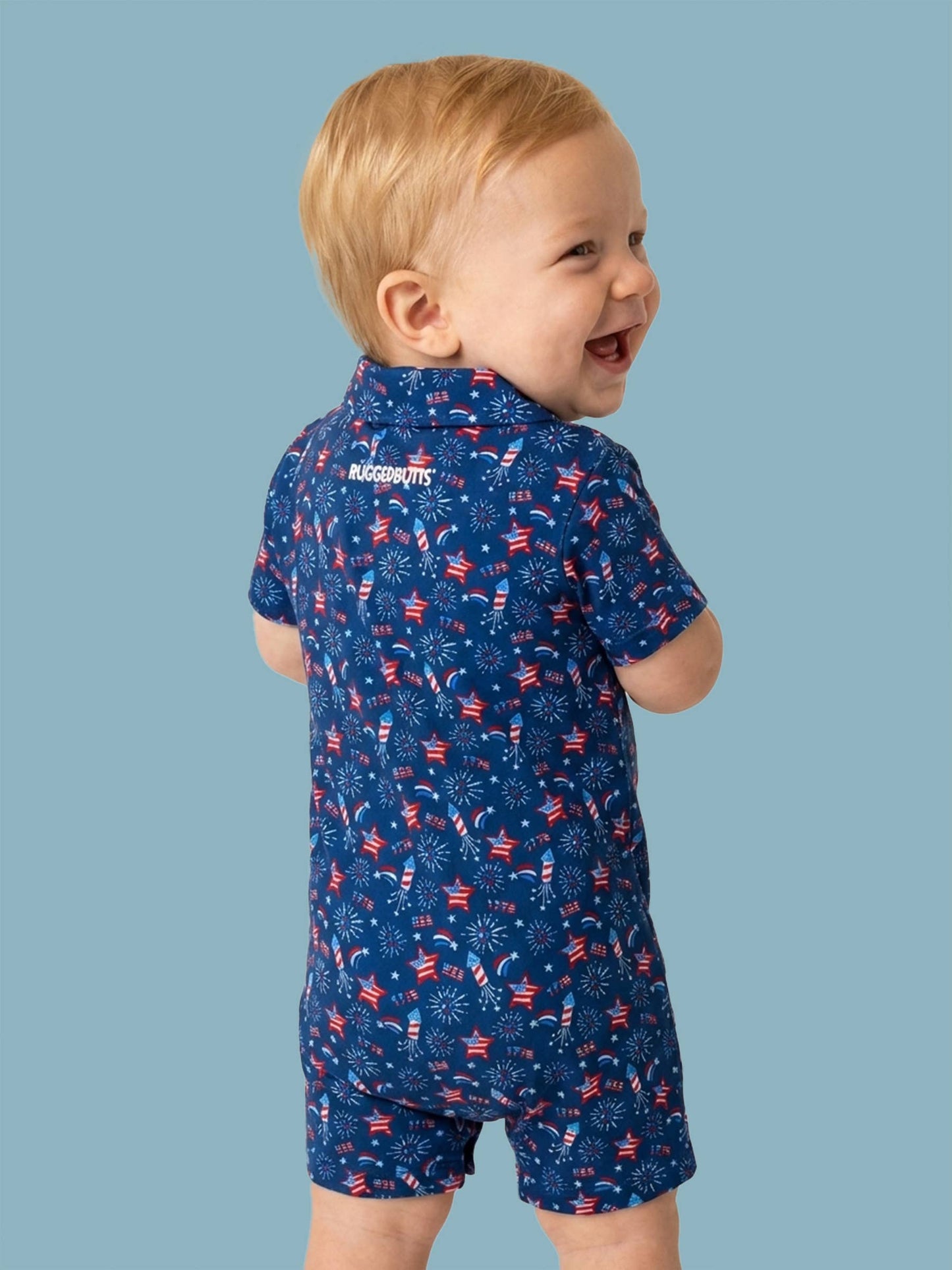 Baby Boys Red White & Boom Fireworks Performance Polo Romper