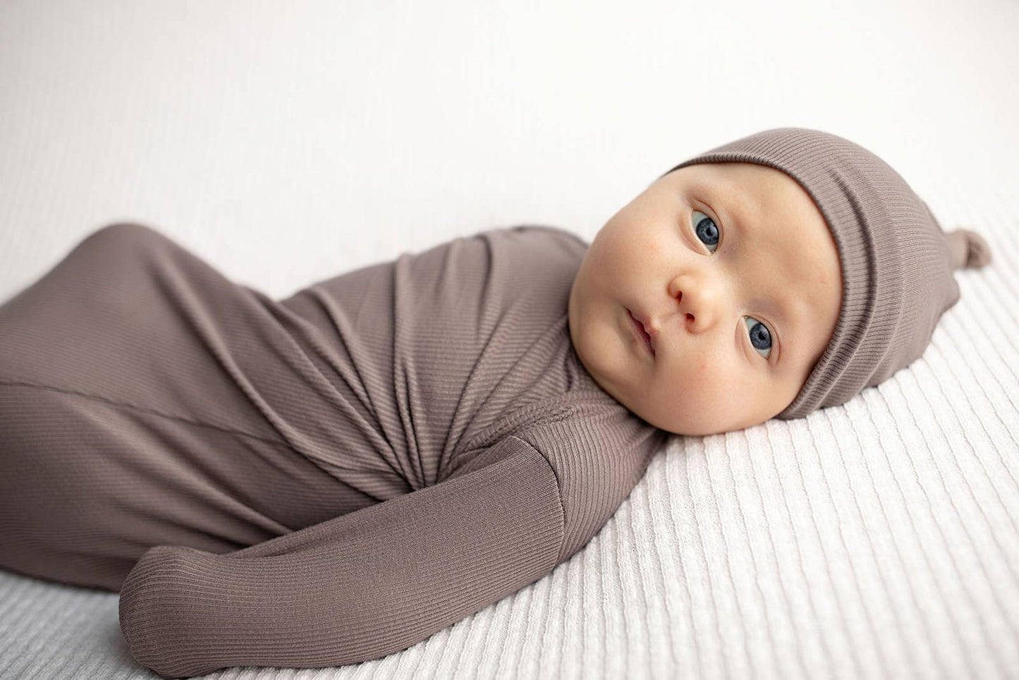 Cocoa Brown Ribbed Knotted Newborn Baby Gown sleepwear