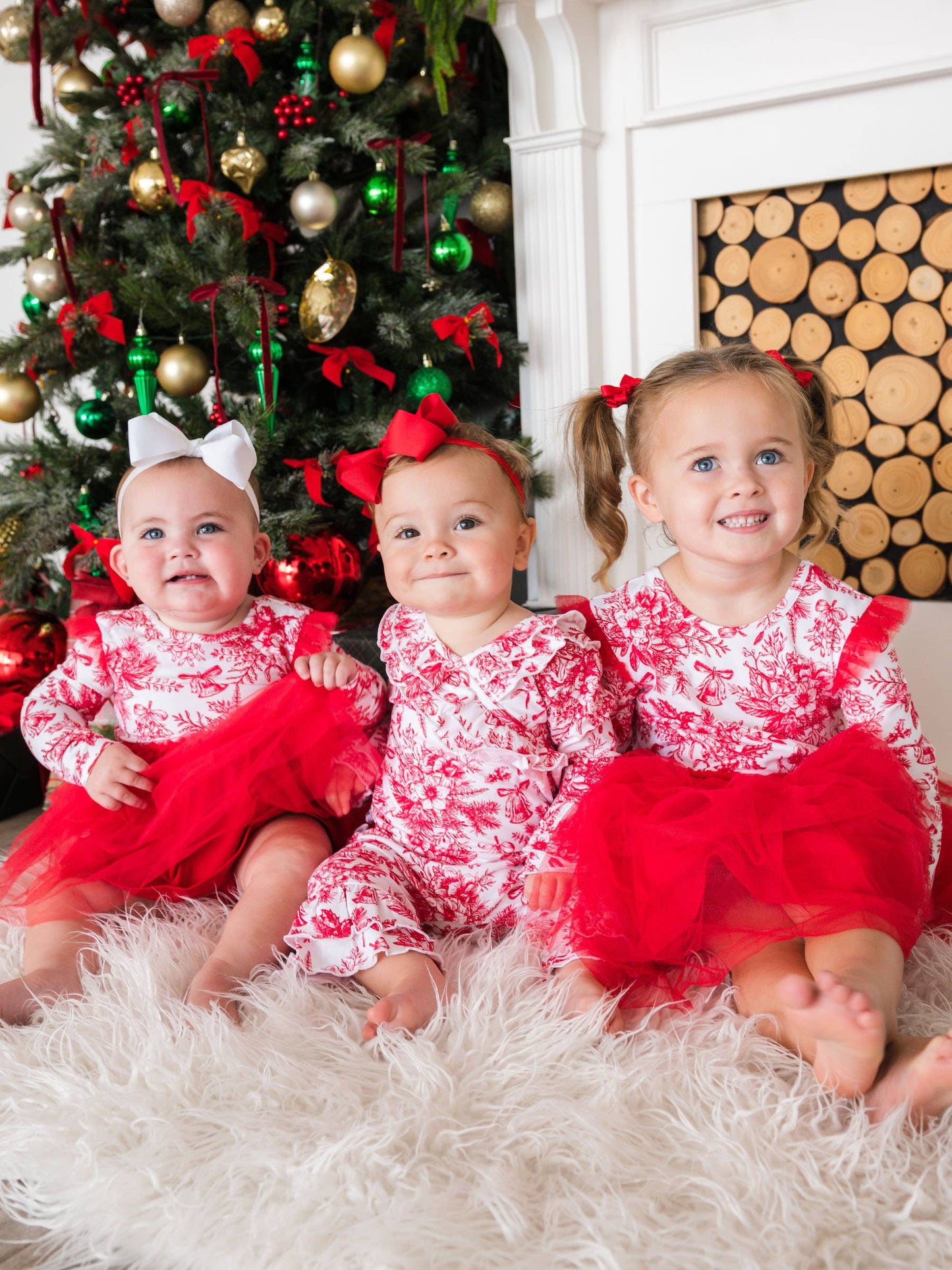 Baby Girls Red Jingle Toile the Way Flutter Tulle Long Sleeve Twirl Romper