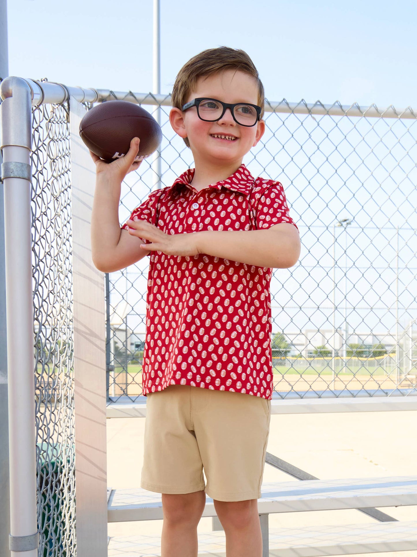 Boys Varsity Red Football Frenzy Knit Short Sleeve Performance Polo