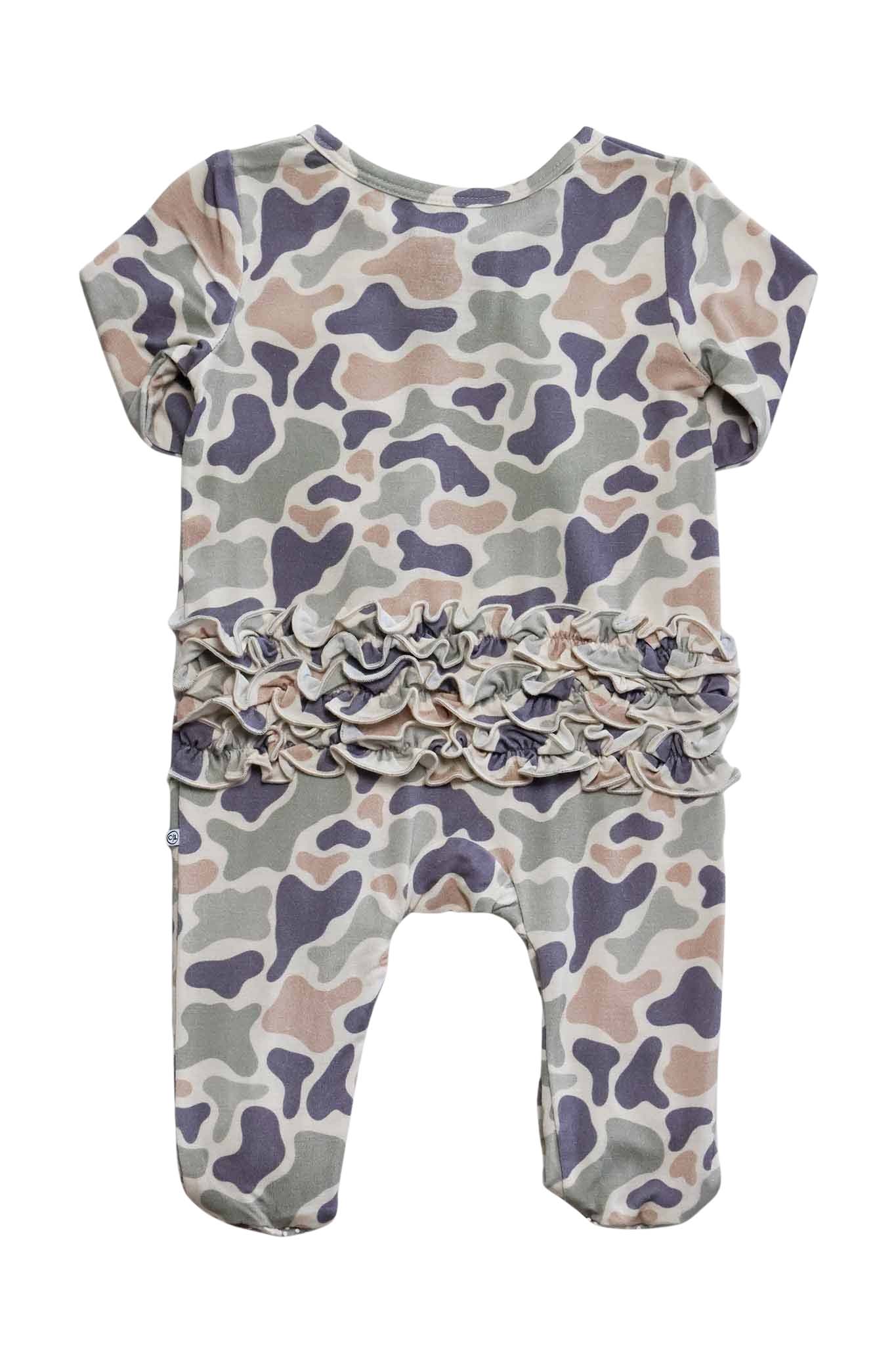 Ruffle Zipper Footie | Camo Cutie