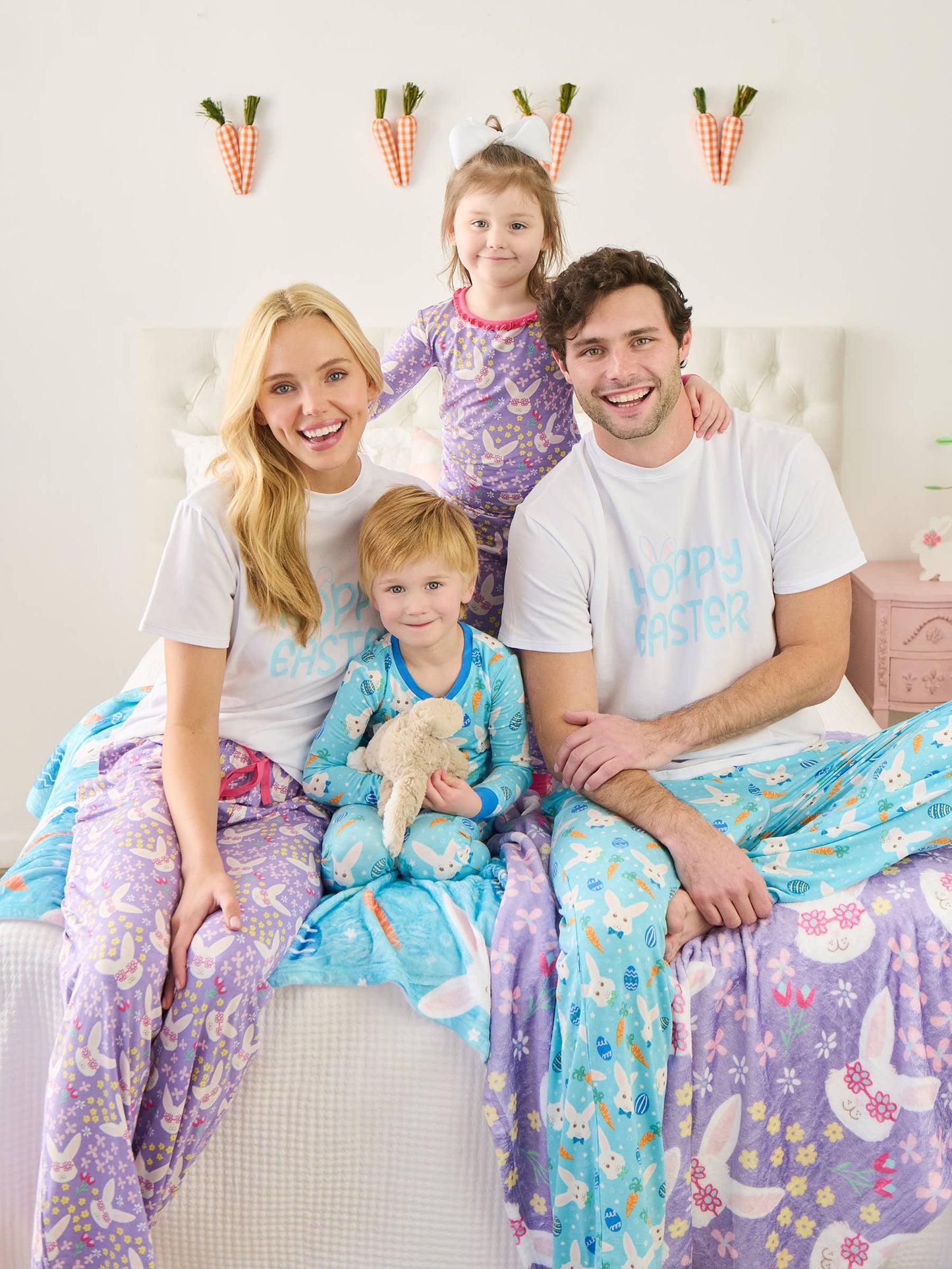 SoftSnooze™ Baby Bamboo Viscose Blue Bow Tie Bunnies Convertible One Piece Footie Pajama