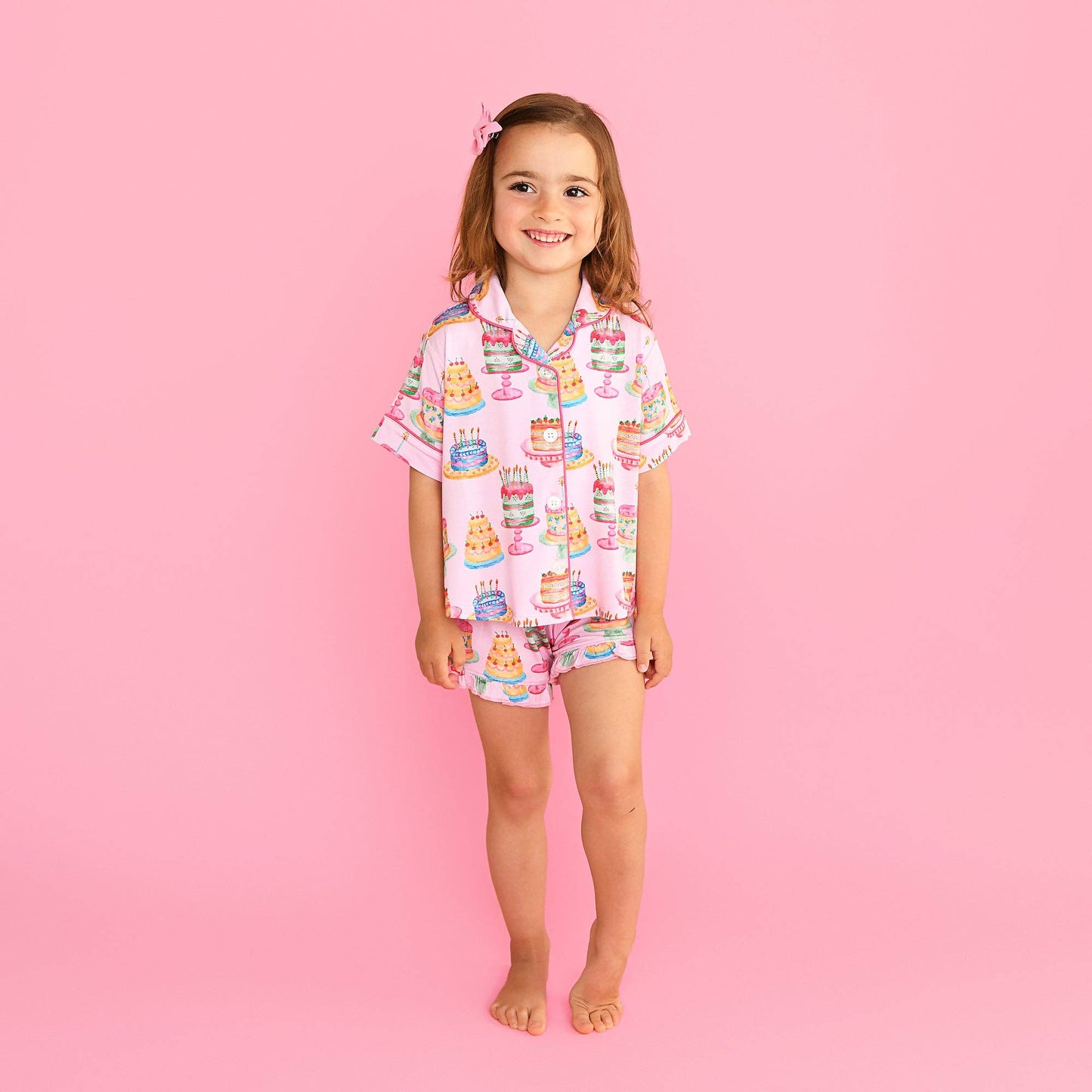 Birthday RUFFLE LOUNGE SHORT SET Bamboo Cake Print Outfit