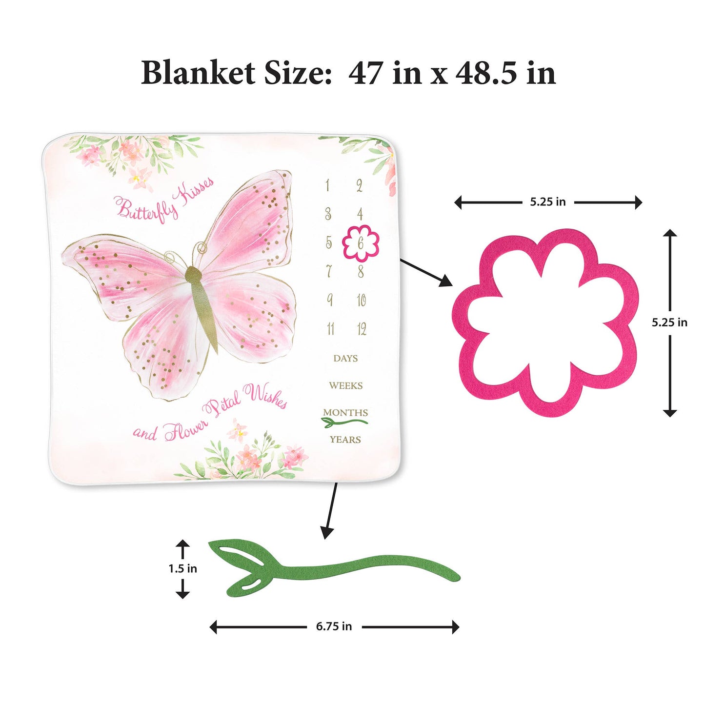 Lillian Rose Butterfly Baby Milestone Blanket w/ Felt Frames