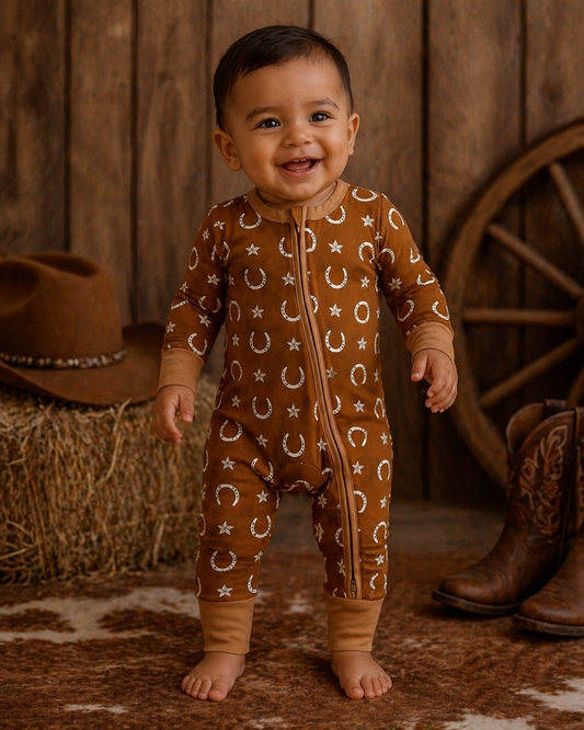 2-Way Zip Romper, Rusty Horseshoe