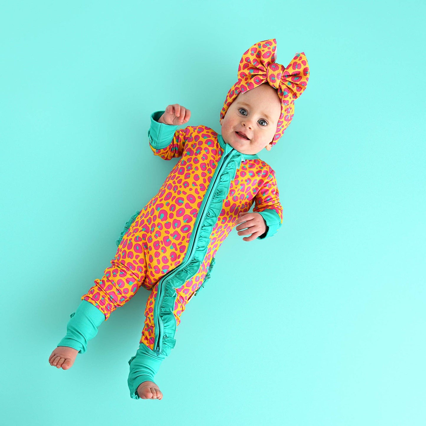 Kelly Leopard RUFFLE ZIP Bamboo One Piece Baby Outfit