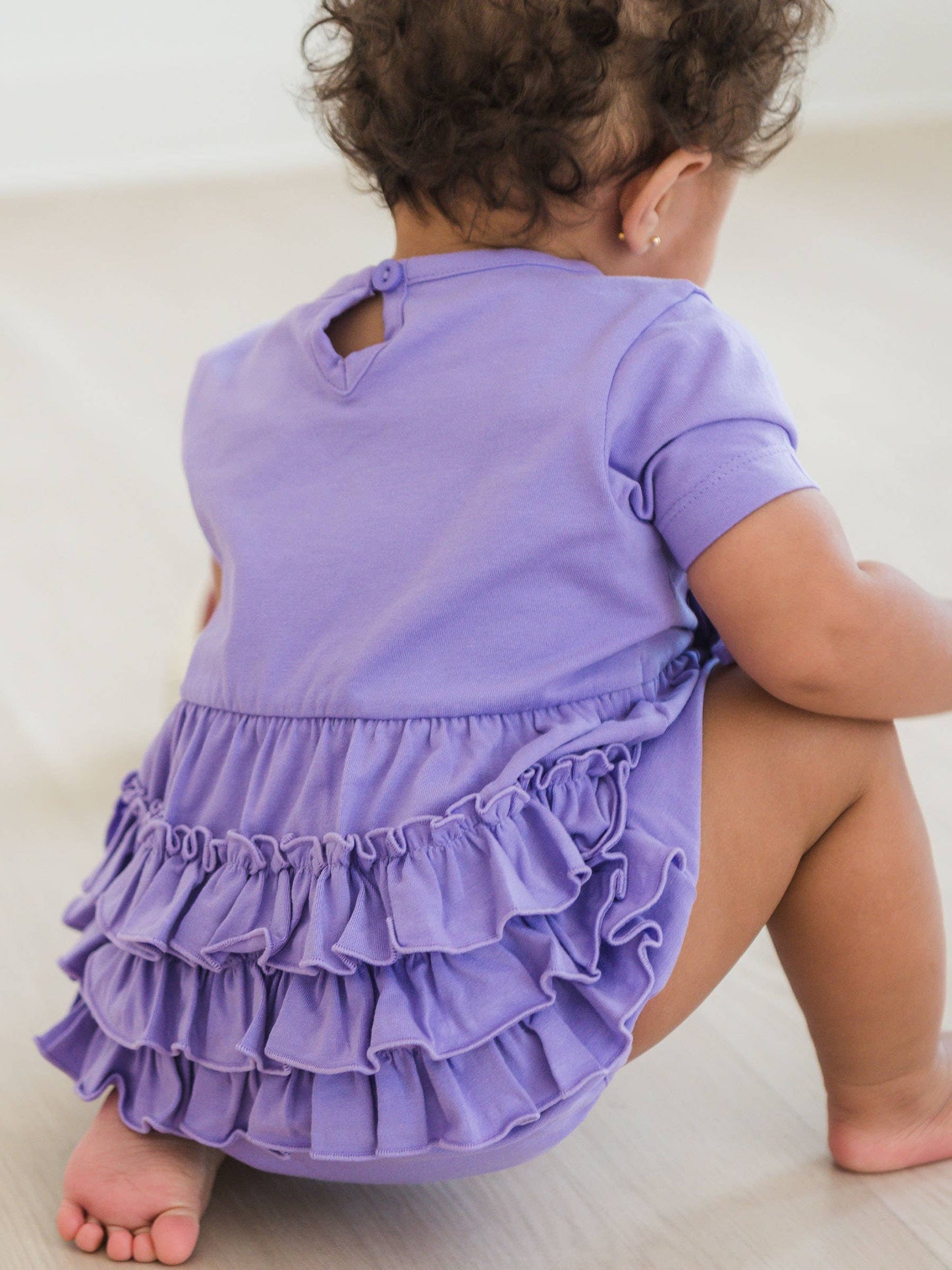 Baby Girls Wisteria Purple Knit Short Sleeve Bow Bubble Romper