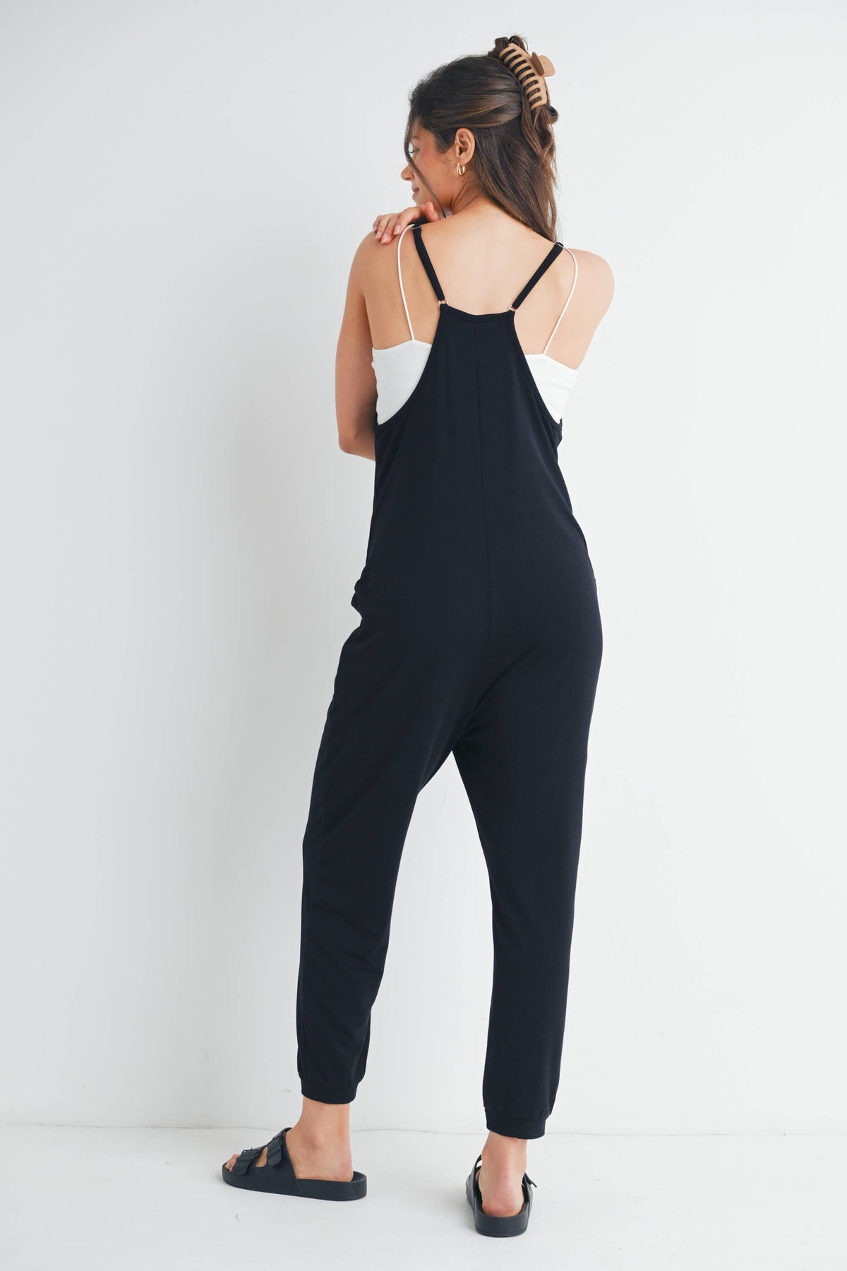 V-Neck Sleeveless Maternity Jogger Jumpsuit
