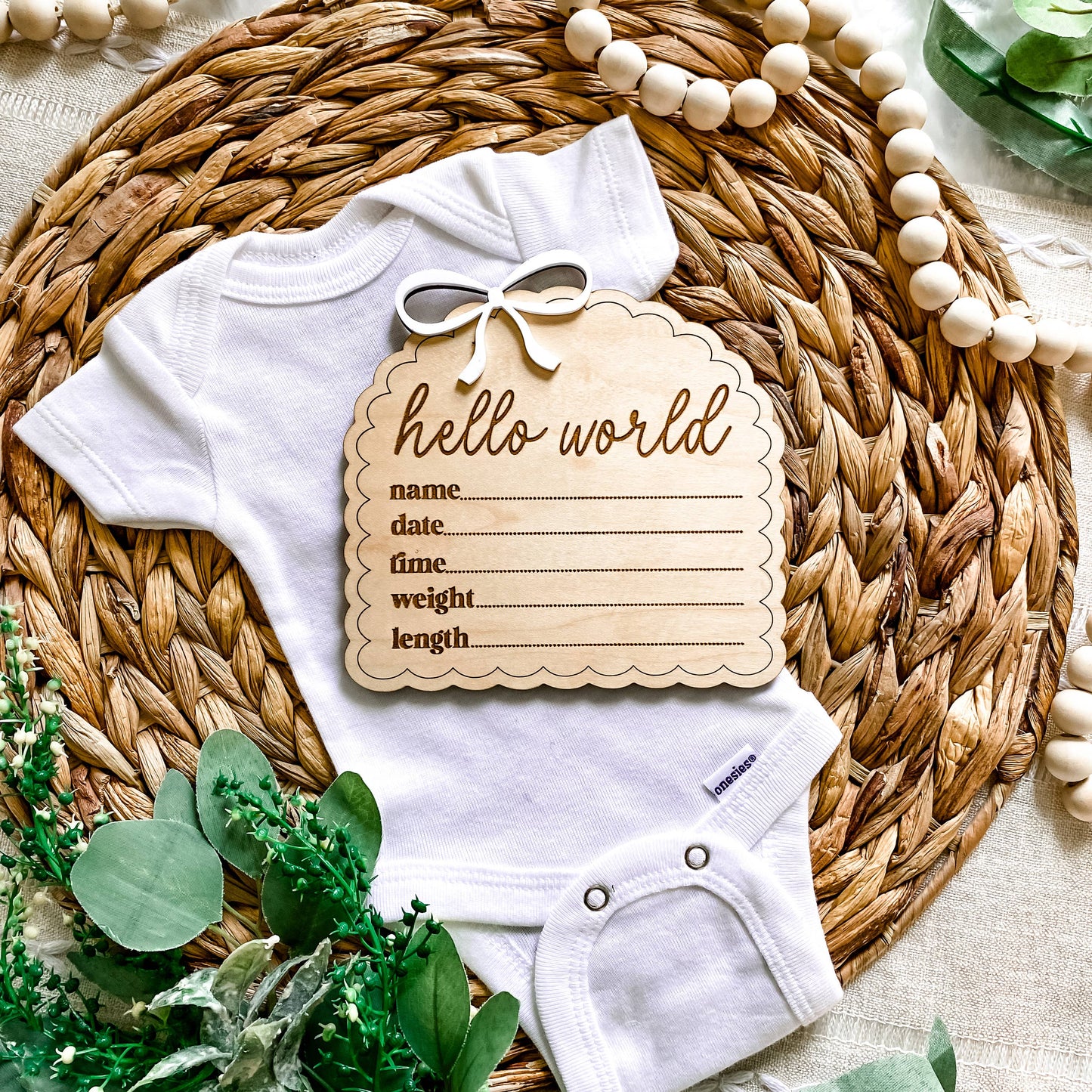 Hello World Birth Stat sign dainty bow