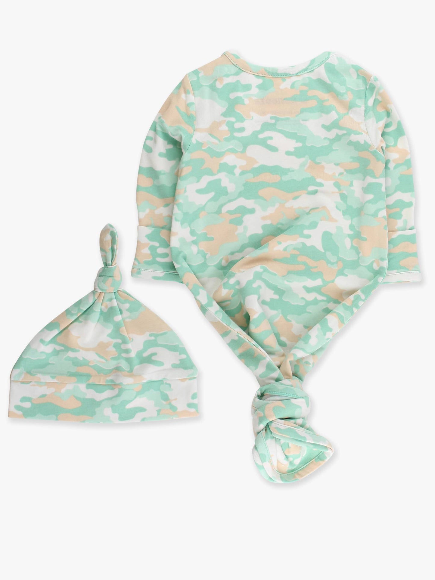 SoftSnooze™ Baby Cotton Modal Sage Trail Camo Knotted Sleep Gown & Hat Set