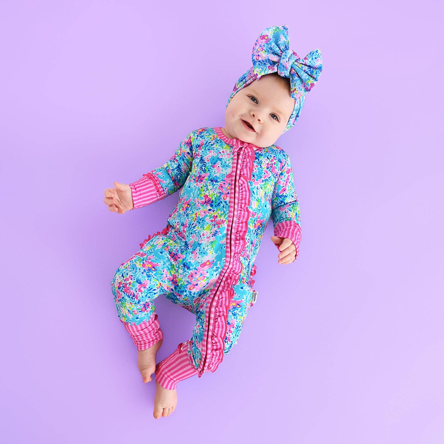 Ella RUFFLE ZIP Bamboo One Piece Floral Baby Outfit