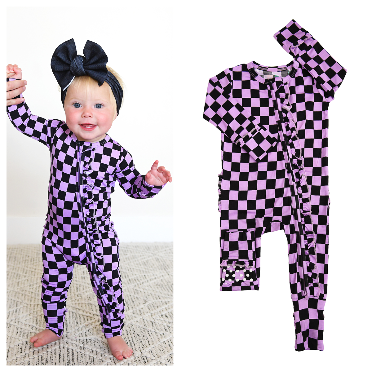 Hadley RUFFLE ZIP Bamboo Halloween Checks Baby Outfit
