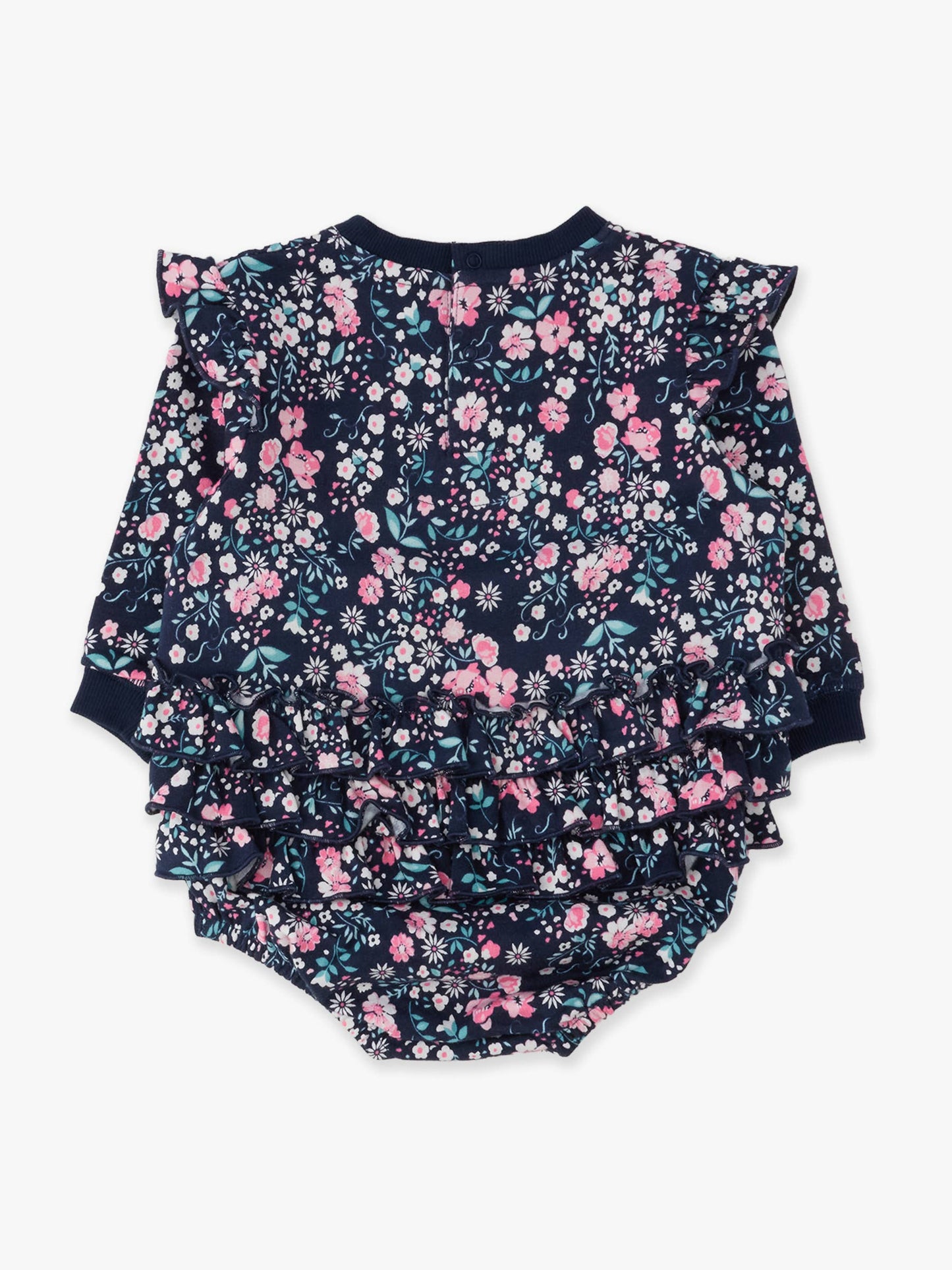 Baby Girls Moonlit Meadow Sweatshirt Bubble Romper with Signature Rear Ruffles