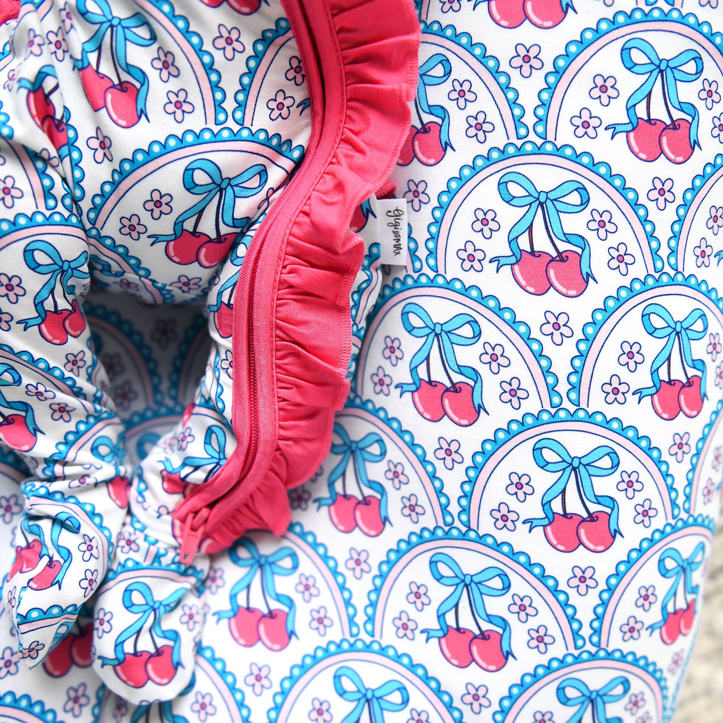 Cherry RUFFLE ZIP Bamboo One Piece Cherry Baby Outfit