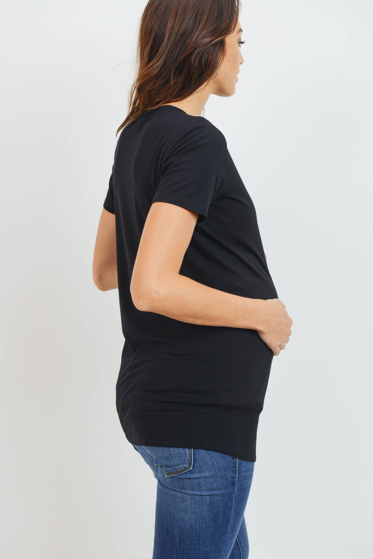 Maternity Basic Crew Neck T-Shirt - Fitted Short Sleeve Tee