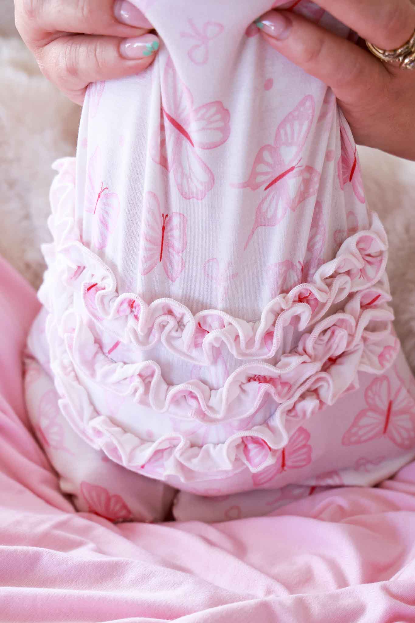 Ruffle Zipper Footie | Blooming Butterflies