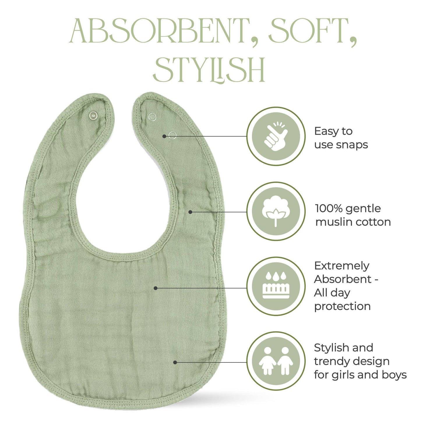 Muslin Cotton Baby Bibs Adjustable Size by Comfy Cubs