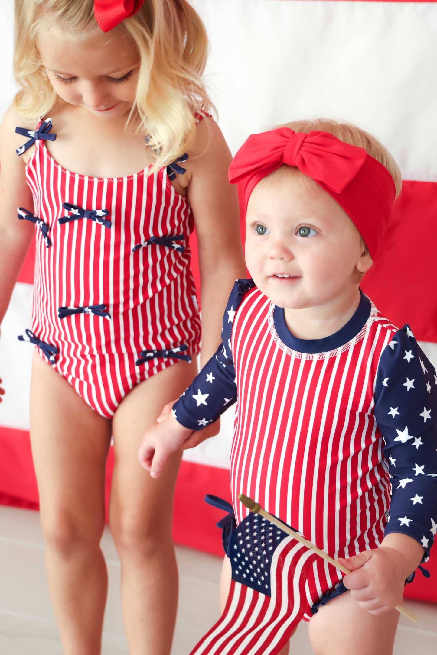 Long Sleeve Rash Guard With Ruffle Bottom | Stars & Stripes Party