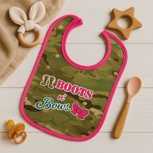 Multicam/OCP Boots and Bows Baby Bib