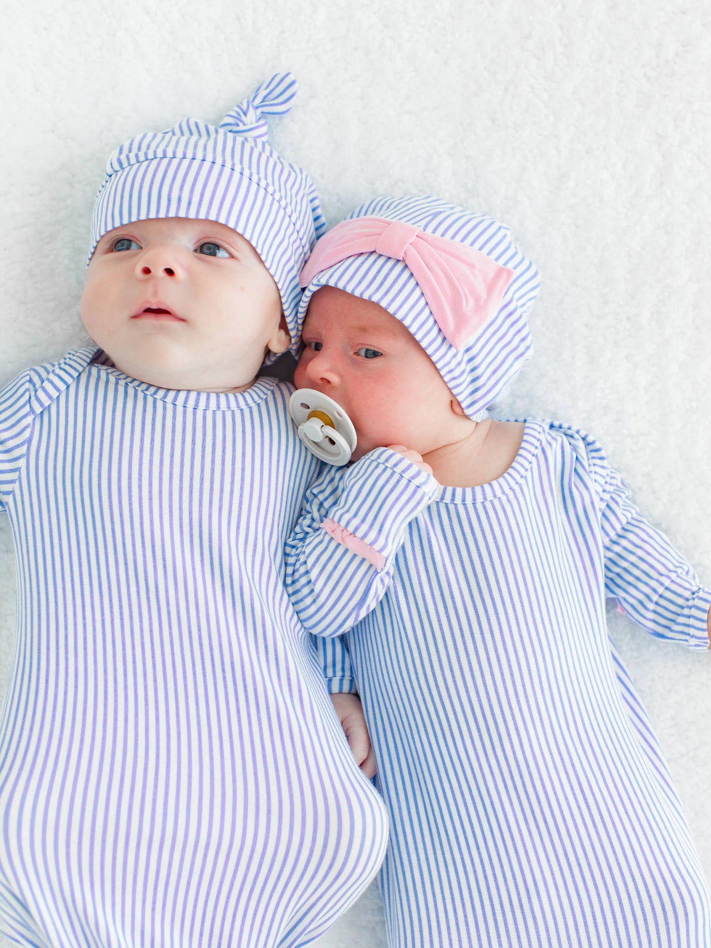 SoftSnooze™ Women's Bamboo Viscose Periwinkle & White Micro Stripe Mommy & Me Maternity Robe