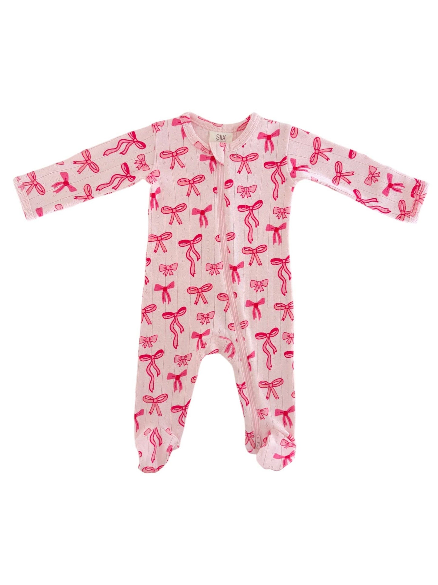 Pink Bows / Organic Pointelle 2-Way Zip Footie