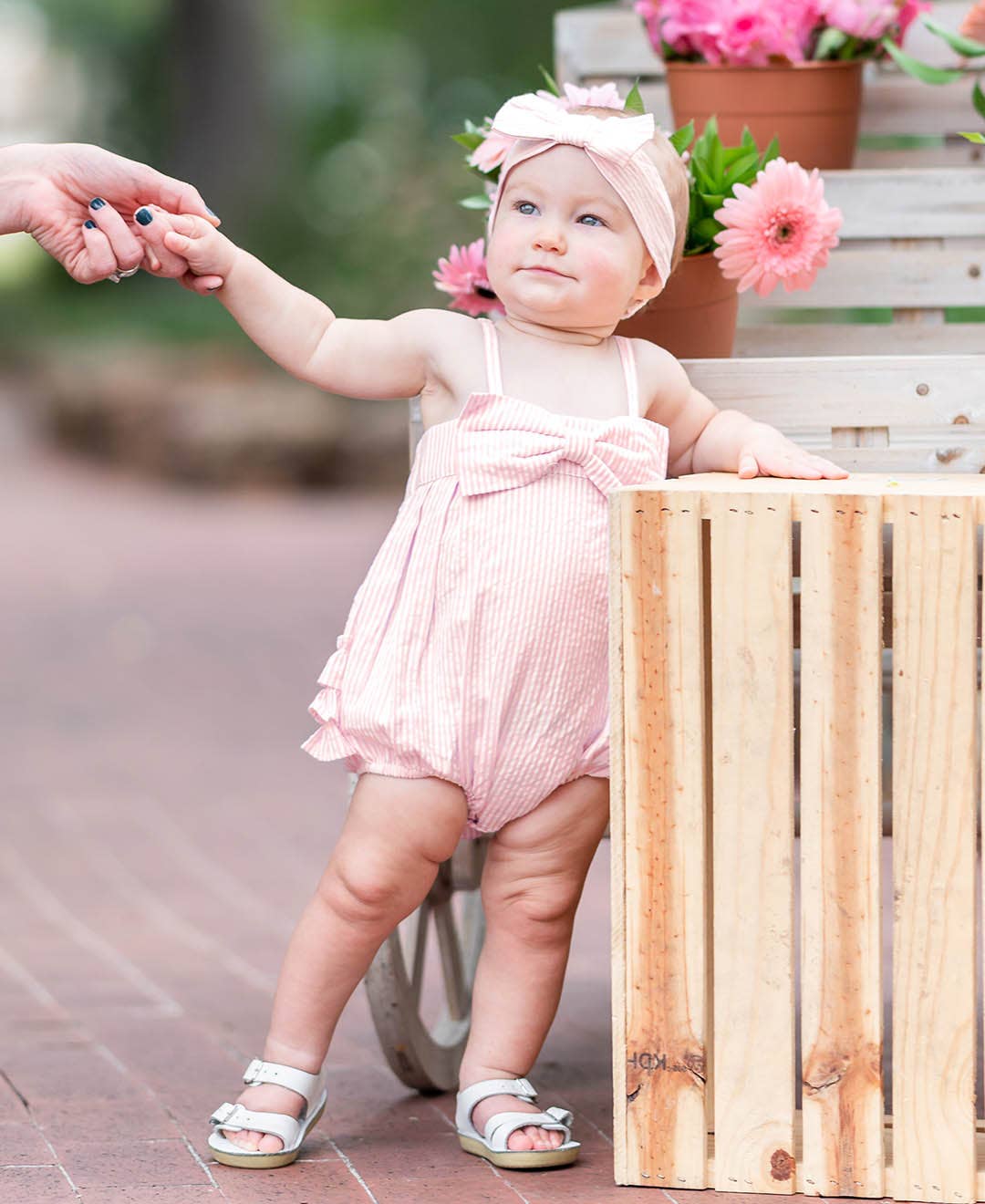 Girls Pink Seersucker Woven Headband