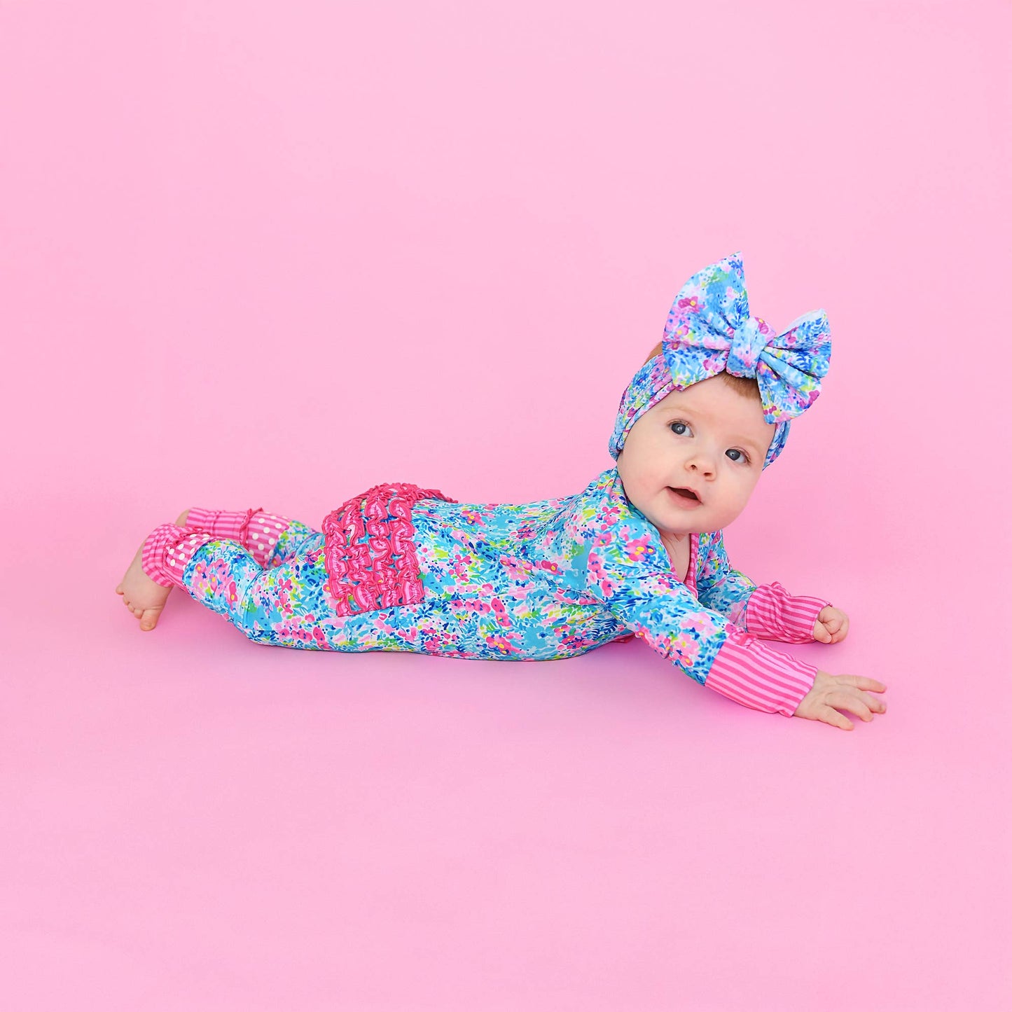 Ella RUFFLE ZIP Bamboo One Piece Floral Baby Outfit