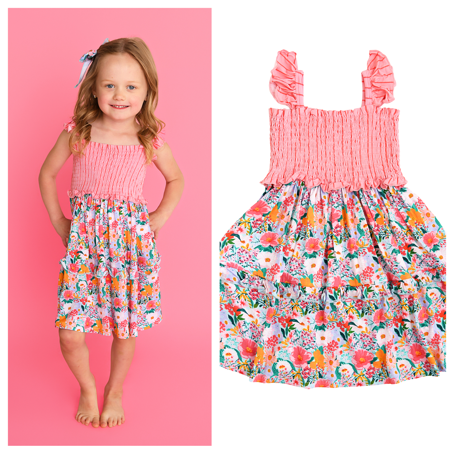 Cecelia Floral SMOCKED DRESS Bamboo Kids Outfit