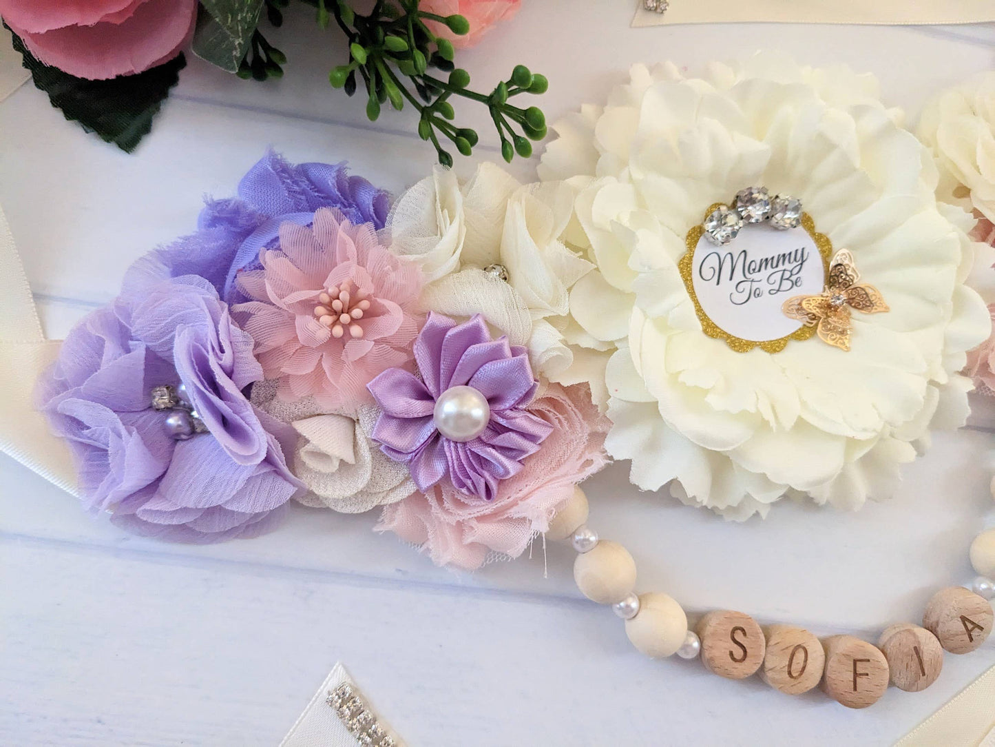 Butterfly Baby Girl Shower Mom To Be Sash Belt Photo Prop