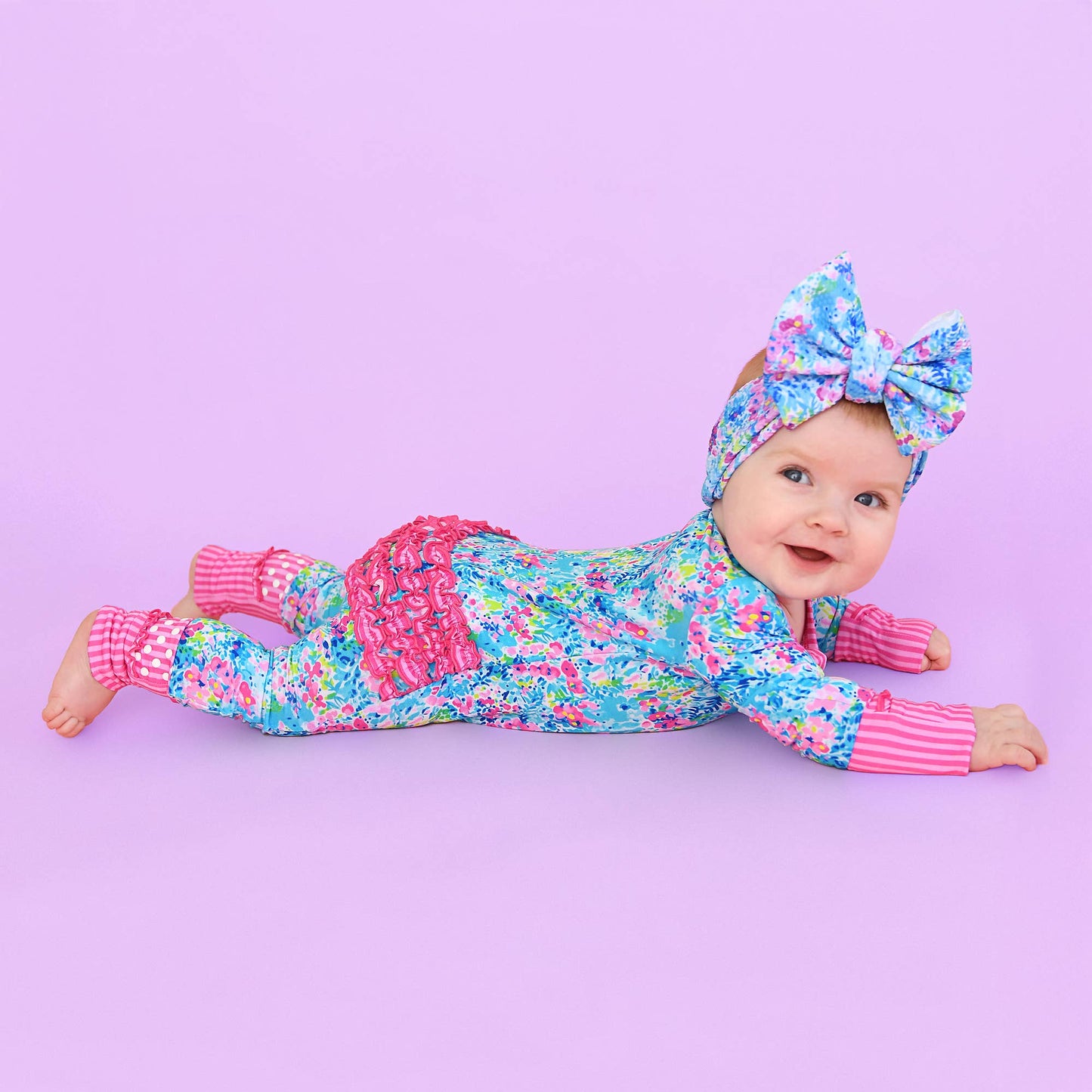 Ella RUFFLE ZIP Bamboo One Piece Floral Baby Outfit