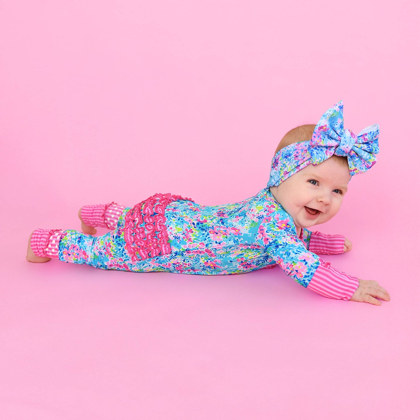 Ella RUFFLE ZIP Bamboo One Piece Floral Baby Outfit
