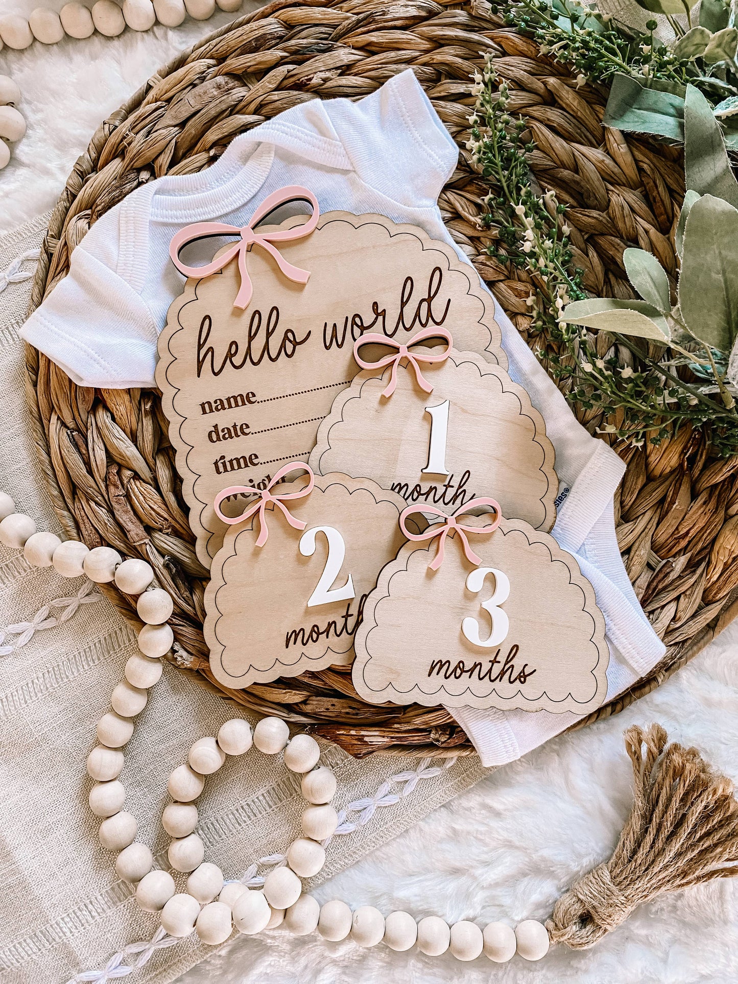 Hello World Birth Stat sign dainty bow